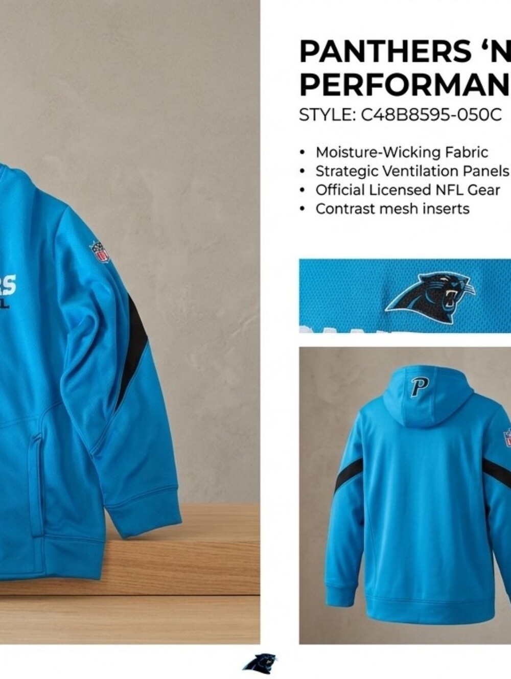 Reebok Panthers Hoodie in Bright Teal - Picture 2 of 7